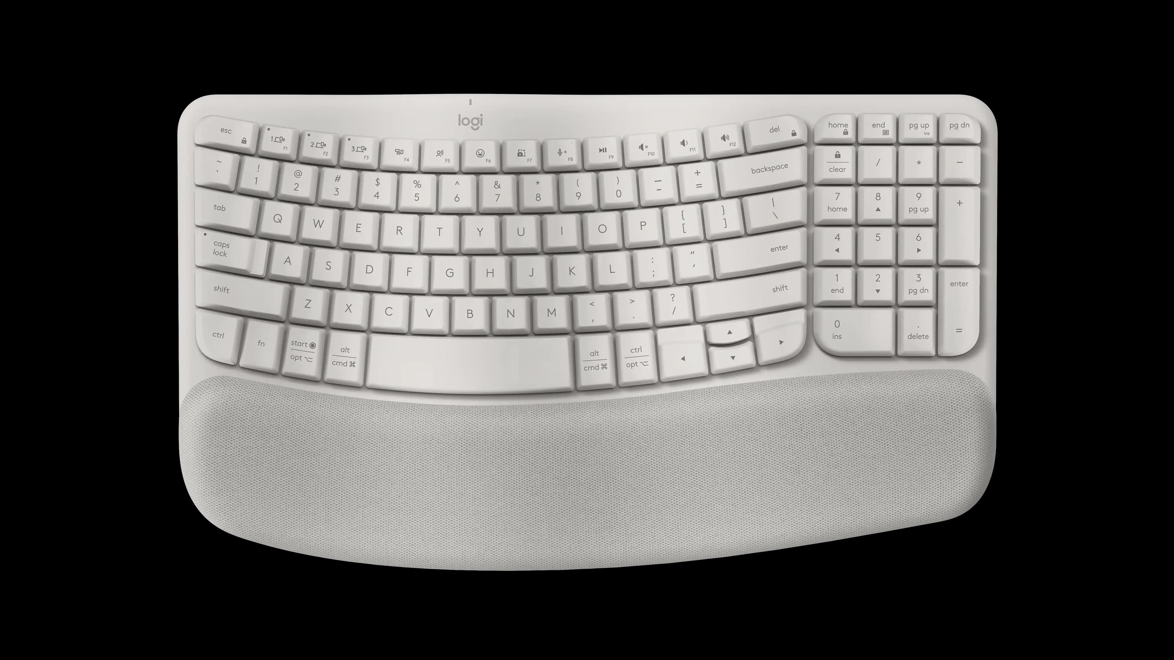 Logitech Wave Keys wave-shaped keyboard in Sand with cushioned palm rest