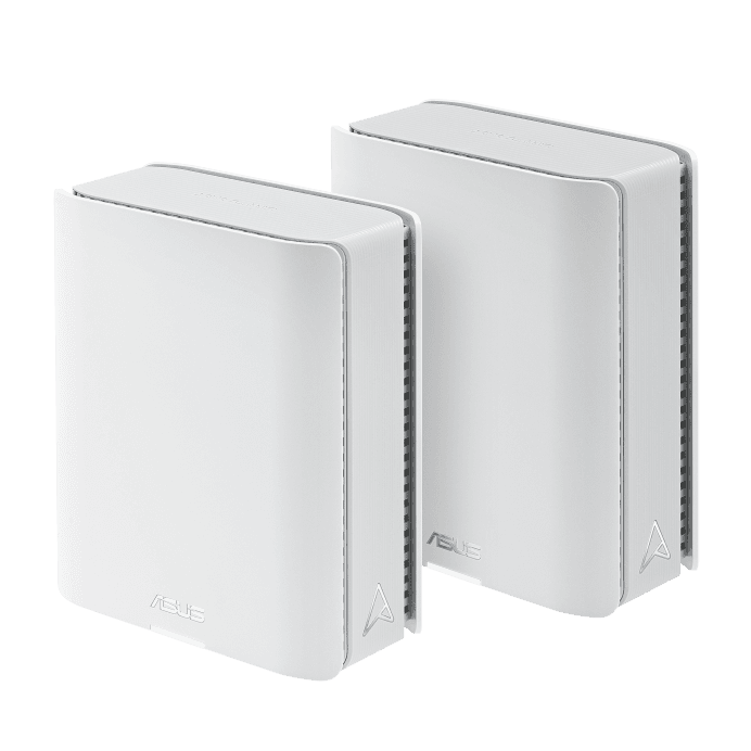 Two white ASUS ZenWiFi BT10 WiFi 7 mesh units