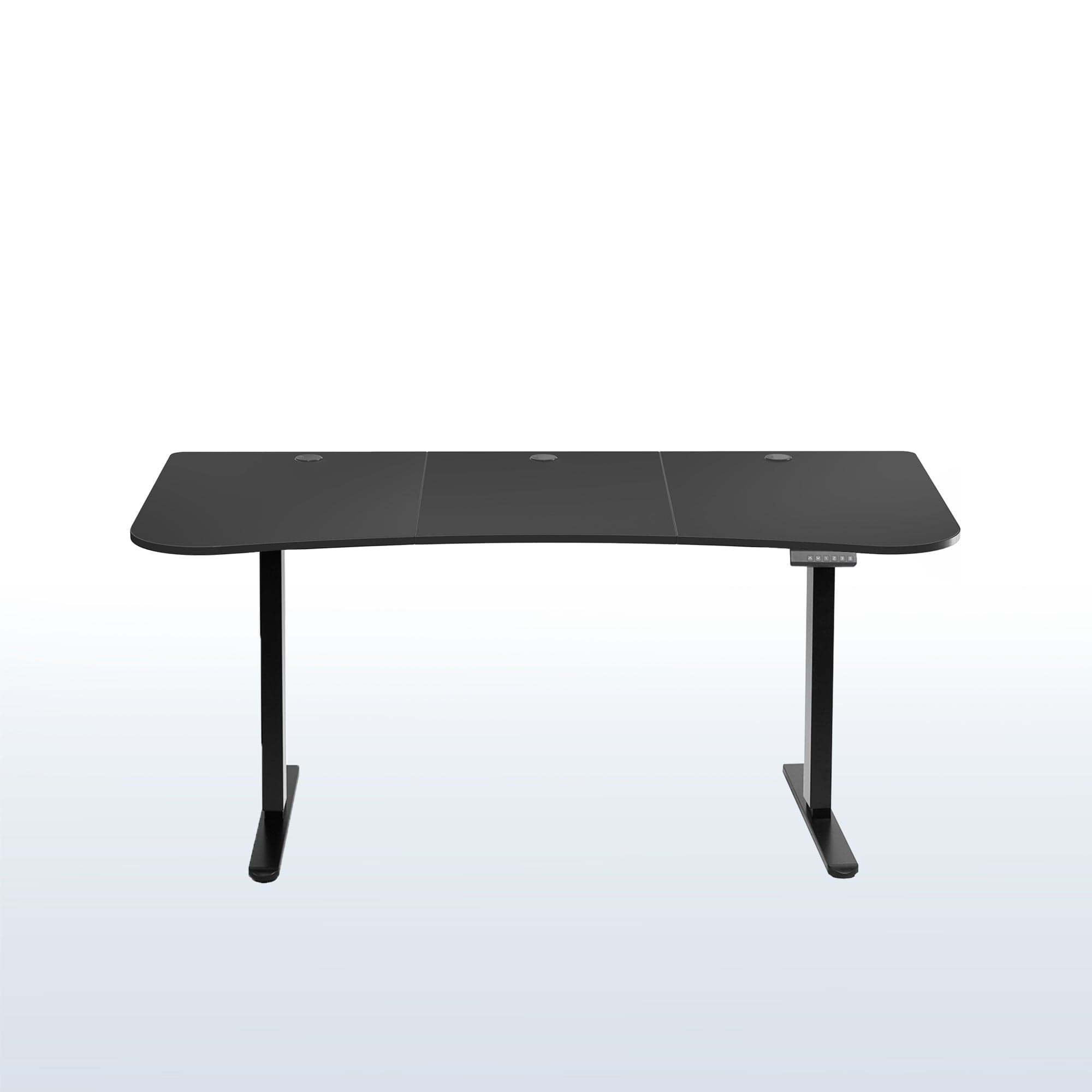 VIVO E2 Series electric standing desk in black, with a curved-front desktop and black legs